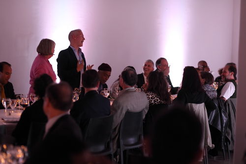 MoMA PS1 director Klaus Biesenbach addresses guests at the dinner reception honoring "Now Dig This!" MoMA PS1, Long Island City, NY