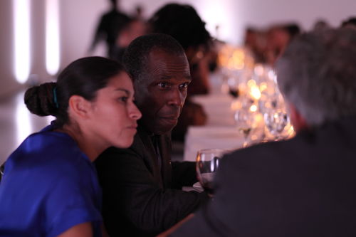 Artist Charles Gaines (center) at the dinner reception honoring "Now Dig This!" MoMA PS1, Long Island City, NY