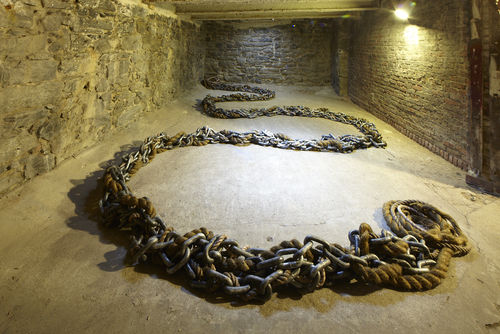 Maren Hassinger, "River," 2011. Installation view at MoMA PS1, Long Island City, NY