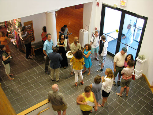 View of entry to museum on opening day of "Now Dig This!" Williams College Museum of Art, Williamstown, MA