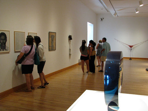 Guests in gallery on opening day of "Now Dig This!" Williams College Museum of Art, Williamstown, MA