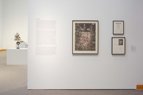 Charles White, "Love Letter #1," 1971 and related ephemera. Installation view at Williams College Museum of Art, Williamstown, MA