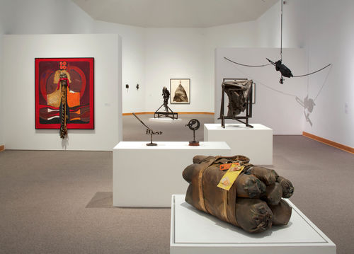 Foreground: John Outterbridge, "Case in Point," from Rag Man Series, c. 1970; background: works by John T. Riddle Jr., Melvin Edwards, Noah Purifoy, and Charles White. Installation view at Williams College Museum of Art, Williamstown, MA