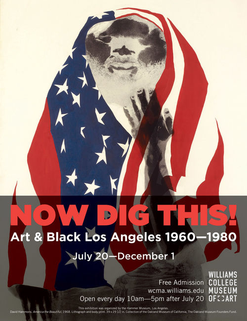 Design for Artscope advertisement for "Now Dig This!" featuring David Hammons, "America the Beautiful," 1968. Williams College Museum of Art, Williamstown, MA