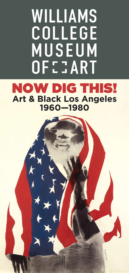 Signage design for "Now Dig This!" featuring David Hammons, "America the Beautiful," 1968. Williams College Museum of Art, Williamstown, MA