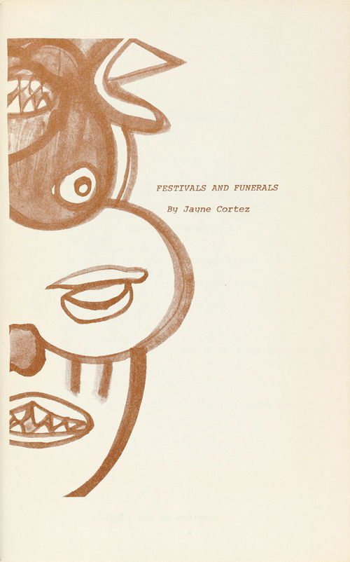 Cover of Jayne Cortez, "Festivals and Funerals," poetry by Cortez with drawings by Melvin Edwards