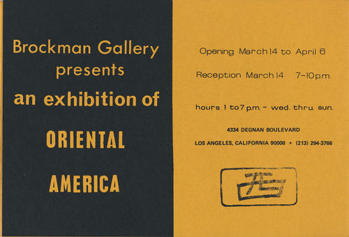 Announcement for "Oriental America"exhibition at the Brockman Gallery in Los Angeles, 1969
