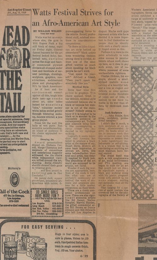 Article: Watts Festival Strives for an Afro-American Art Style, "Los Angeles Times," August 15, 1969