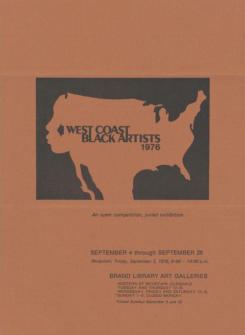 Flyer for "West Coast Black Artists," juried exhibition, Brand Library Art Galleries, Glendale, California, 1976