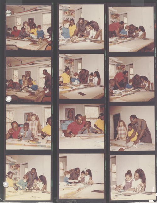 Contact sheet: Noah Purifoy working with kids