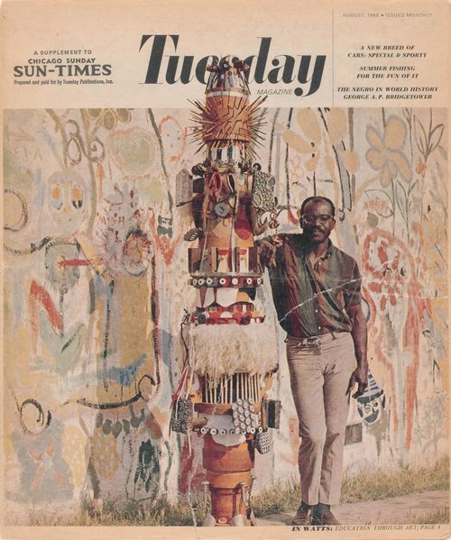 Noah Purifoy in the August 1968 edition of the Chicago Sun-Times, "Tuesday" Magazine