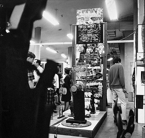 Visitors at "66 Signs of Neon" exhibition at University of California, Los Angeles, c. 1966