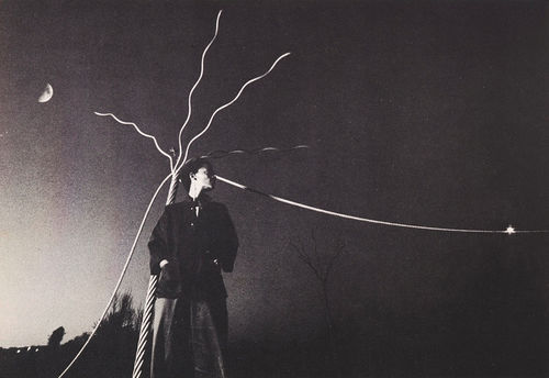 Maren Hassinger with one of the galvanized-steel-cable components of her sculptural installation "Twelve Trees", Los Angeles, 1978