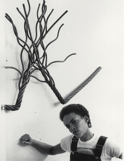 Maren Hassinger at her sculpture exhibition, ARCO Center for Visual Art, Los Angeles, 1976