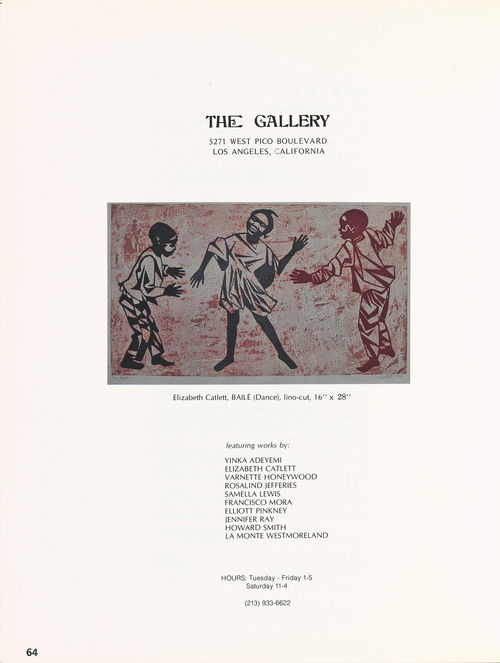 Advertisement in "Black Art: An International Quarterly," vol. 1, no. 1 (Fall 1976), for The Gallery, run by Samella Lewis