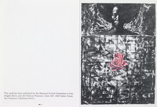 Card published by the National United Committee to Free Angela Davis and All Political Prisoners, featuring Charles White’s "Love Letter #1," 1971.