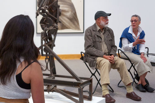 Artist Maren Hassinger (at right) addresses Williams College student,September 19, 2013