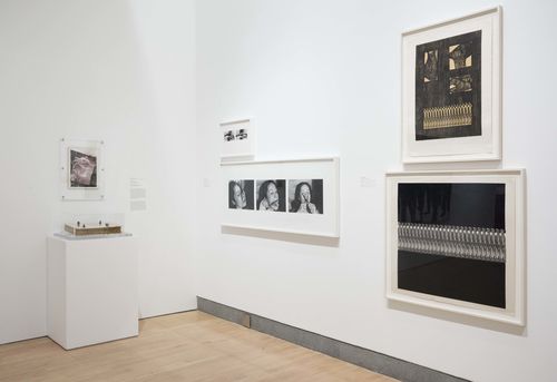 Resistance and Fear gallery. From left to right: works by Catalina Parra, Anna Maria Maiolino, and Olga Blinder. Installation view at Brooklyn Museum, New York
