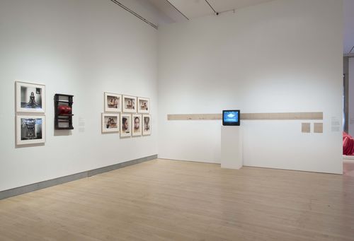 Mapping the Body gallery. From left to right: works by Liliana Maresca, Ana Mendieta, and Sandra Llano-Mejía. Installation view at Brooklyn Museum, New York
