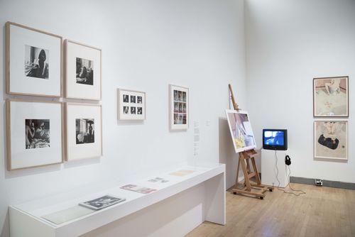 The Erotic gallery. From left to right: works by Kati Horna, Isabel Castro, Delfina Bernal, and Karen Lamassonne. Installation view at Brooklyn Museum, New York
