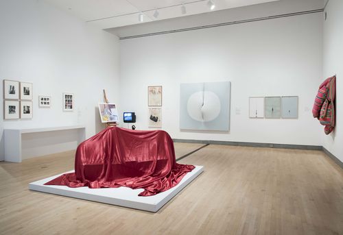 The Erotic gallery. Center, on floor: Feliza Bursztyn, Cama (Bed), 1974. Installation view at Brooklyn Museum, New York
