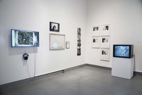 The Power of Words gallery. From left to right: works by Marie Orensanz, Lenora de Barros, Marta María Pérez, and Letícia Parente. Installation view at Brooklyn Museum, New York
