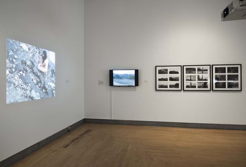 Body Landscape gallery. From left to right: Ana Mendieta, Corazón de Roca con Sangre (Rock Heart with Blood), 1975, María Evelia Marmolejo, Anónimo 3 (Anonymous 3), 1982, and three works by Mara Alvares from the series Adansônia, 1976–78. Installation view at Brooklyn Museum, New York

