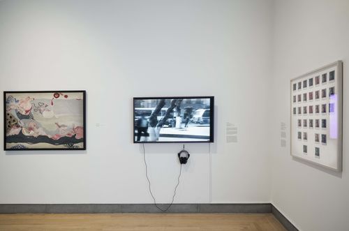 Body Landscape gallery. From left to right: Delfina Bernal, Paisaje de mar en cuerda (Seascape in rope), 1966, Pola Weiss, Ciudad Mujer Ciudad (City Woman City), 1978, and Yeni y Nan, Transfiguración elemento tierra (Transfiguration element earth), 1983. Installation view at Brooklyn Museum, New York

