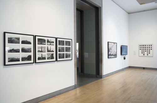 Body Landscape gallery. From left to right: three works by Mara Alvares from the series Adansônia, 1976–78, Delfina Bernal, Paisaje de mar en cuerda (Seascape in rope), 1966, Pola Weiss, Ciudad Mujer Ciudad (City Woman City), 1978, and Yeni y Nan, Transfiguración elemento tierra (Transfiguration element earth), 1983. Installation view at Brooklyn Museum, New York
