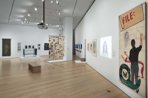 Social Places gallery. Right foreground: Barbara Carrasco, Censorship, 1984. Installation view at Brooklyn Museum, New York
