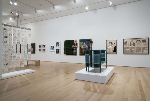 Social Places gallery. Center: Beatriz González, Canción de cuna (Lullaby), 1970. Installation view at Brooklyn Museum, New York
