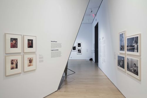 Social Places gallery. Left wall: Isabel Castro, four photographs from the series Women under Fire, 1980; right wall: Paz Errázuriz, four photographs from the series La manzana de Adán (Adam's Apple). Installation view at Brooklyn Museum, New York
