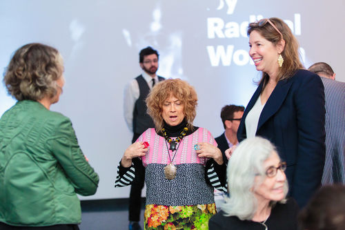 Artist Josely Carvalho (center) and Museum Director Anne Pasternak (right) at the luncheon reception honoring Radical Women. Brooklyn Museum, April 12, 2018
