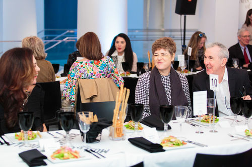 Guests, including artist Analívia Cordeiro (far left), at luncheon reception honoring Radical Women. Brooklyn Museum, April 12, 2018
