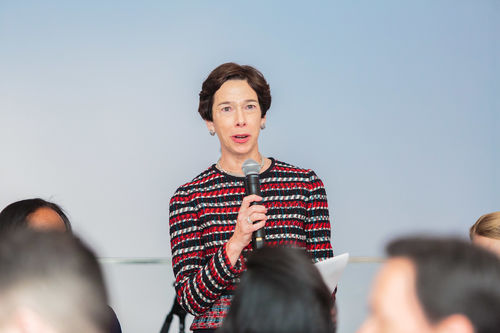 Board of Trustees Chair Barbara M. Vogelstein speaks at the luncheon reception honoring Radical Women. Brooklyn Museum, April 12, 2018
