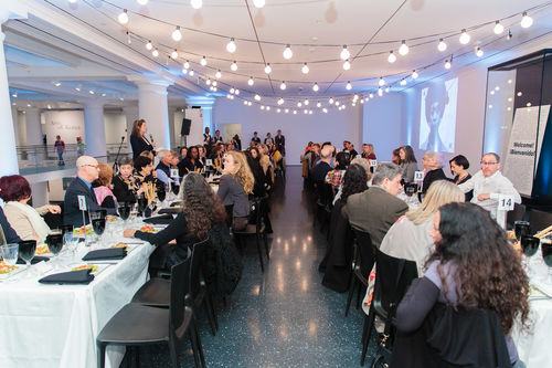 Museum Director Anne Pasternak, standing at left, speaks at the luncheon reception honoring Radical Women. Brooklyn Museum, April 12, 2018
