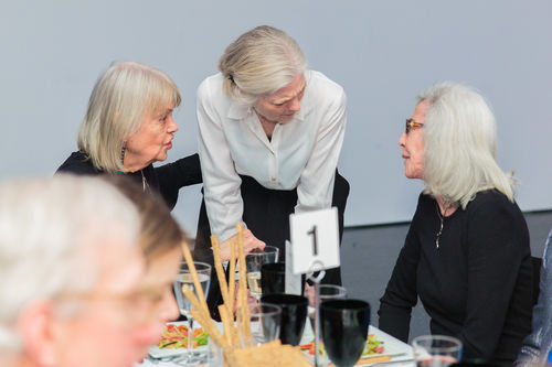 From left to right: catalog contributor Carla Stellweg and artists Carla Rippey and Sylvia Palacios Whitman at the luncheon reception honoring Radical Women. Brooklyn Museum, April 12, 2018
