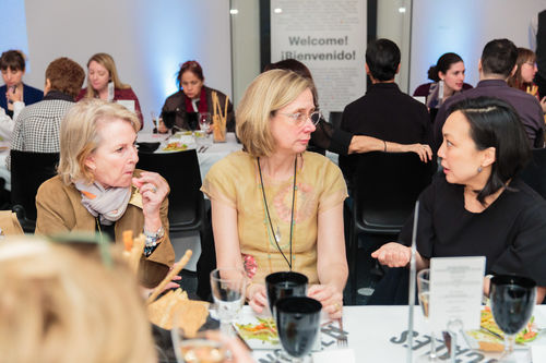 Curator Catherine Morris (center) and guests at the luncheon reception honoring Radical Women. Brooklyn Museum, April 12, 2018
