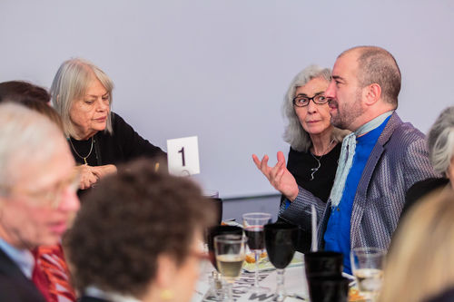 Guests, including catalog contributor Carla Stellweg (left) and Sylvia Palacios Whitman (right of center) at the luncheon reception honoring Radical Women. Brooklyn Museum, April 12, 2018
