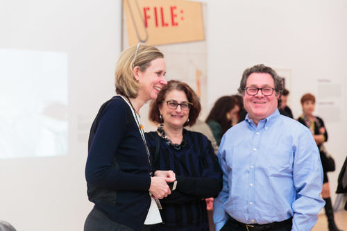 Curator Catherine Morris (left) and guests in gallery during the opening of Radical Women. Brooklyn Museum, April 12, 2018
