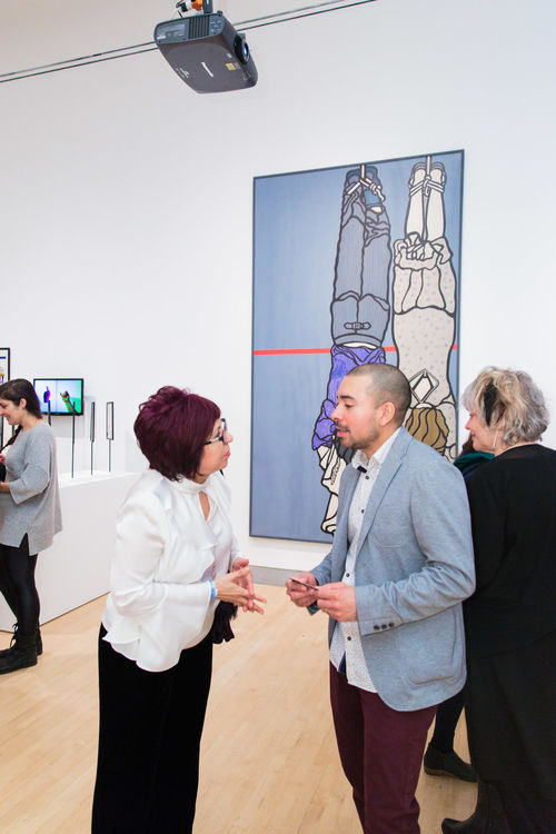 Artist María Evelia Marmolejo (left) and guest at the opening of Radical Women. Brooklyn Museum, April 12, 2018
