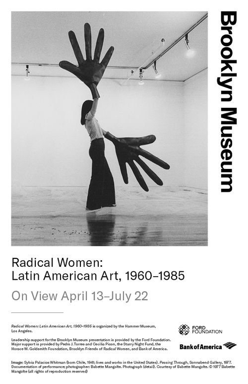 Exhibition advertisement featuring Sylvia Palacios Whitman, Passing Through, 1977. Brooklyn Museum
