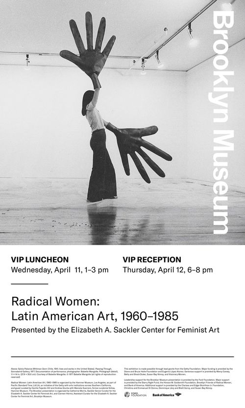 Radical Women VIP Luncheon and Reception invitation featuring Sylvia Palacios Whitman, Passing Through, 1977. Brooklyn Museum
