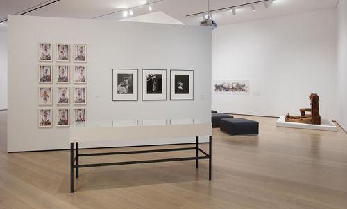 Self-Portrait gallery. On wall, from left to right: photographs by Yolanda López and Frieda Medín. Installation view at the Hammer Museum, Los Angeles
