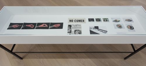 Self-Portrait gallery. Vitrine with works by Rosa Navarro and María Teresa Cano. Installation view at the Hammer Museum, Los Angeles
