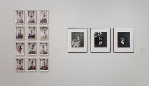 Self-Portrait gallery. From left to right: Yolanda López, Tableaux Vivant Series, 1978, and Frieda Medín, Rumbos III (Paths III), Rumbos II (Paths II), and Rumbos I (Paths I), 1984. Installation view at the Hammer Museum, Los Angeles
