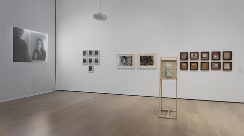 Self-Portrait gallery. From left to right: works by Letícia Parente, Rosa Navarro, Liliane Dardot, Virginia Errázuriz (on floor), and Magali Lara. Installation view at the Hammer Museum, Los Angeles
