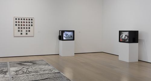 Body Landscape gallery. From left to right: Yeni y Nan, Transfiguración elemento tierra (Transfiguration element earth), 1983, and Integraciones en agua I (Integrations in water I), 1981, and Pola Weiss, Ciudad Mujer Ciudad (City Woman City), 1978. Installation view at the Hammer Museum, Los Angeles