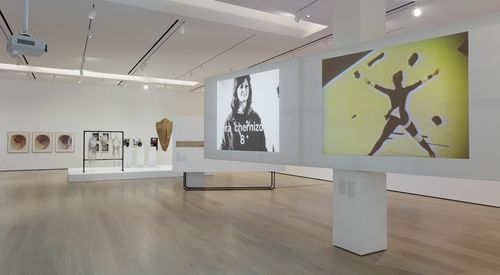 Performing the Body gallery. Foreground wall, from left to right: Analívia Cordeiro, M 3x3, 1973, and Cambiantes (Changing), 1976. Installation view at the Hammer Museum, Los Angeles