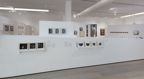 Foreground wall, from left to right: Margarita Azurdia, Favor quitarse los zapatos (Please take off your shoes), 1970, and Martha Araújo, Hábito/Habitante (Habit/Inhabitant), 1985. Installation view at the Hammer Museum, Los Angeles